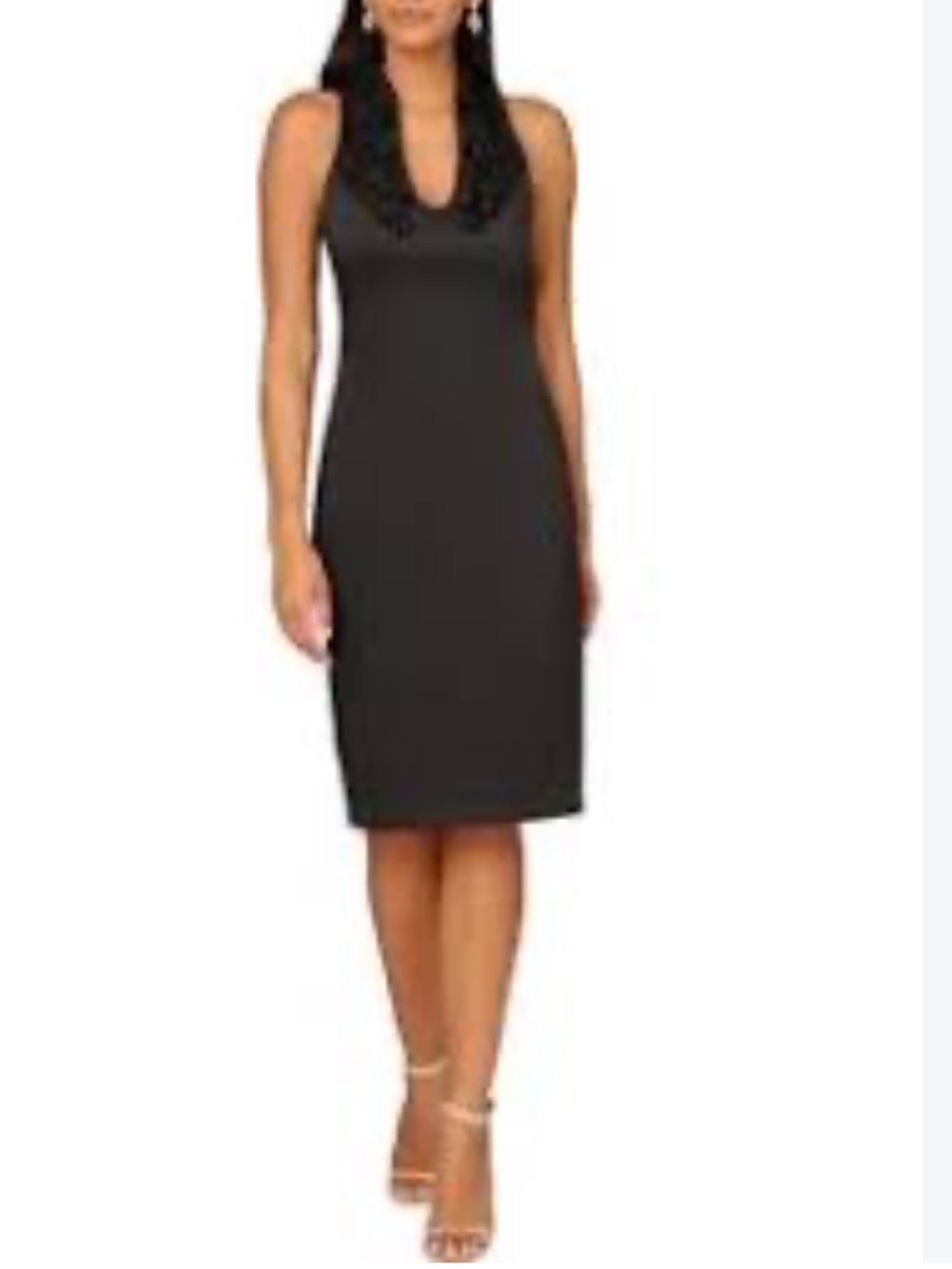NWOT Aidan Maddox Black Halter Sheath Dress with 3D Floral Appliqué, Size 0